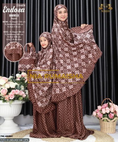 Mukena couple ibu anak terbaru motif batik Endosa ori NiaR Brown B