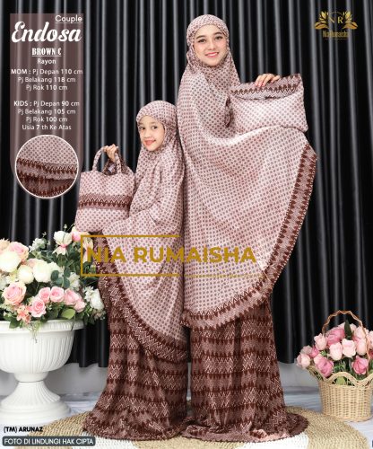Mukena couple ibu anak terbaru motif batik Endosa ori NiaR Brown C