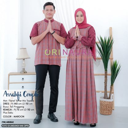 baju muslim couple 2022 gamis koko terbaru Arrahfi ori Naura Maroon