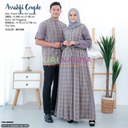 baju muslim couple 2022 gamis koko terbaru Arrahfi ori Naura Brown